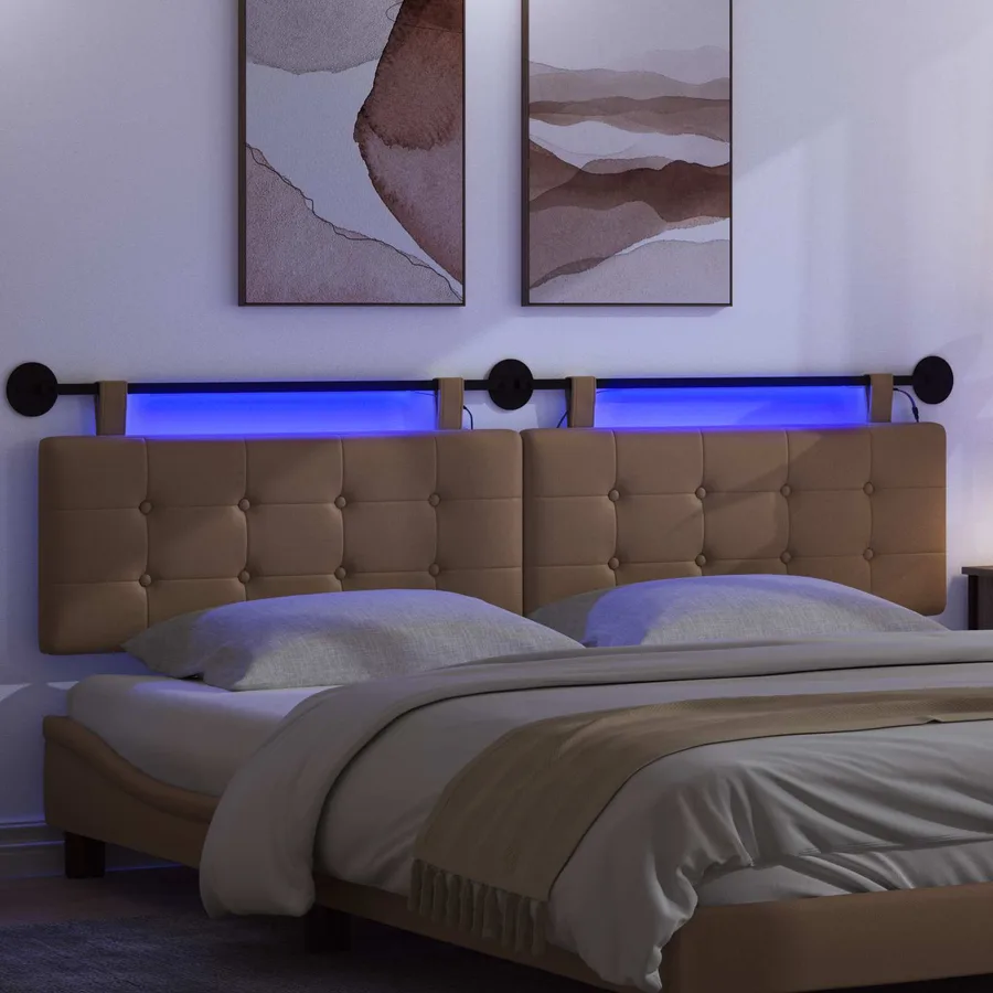 Tête de lit suspendue Avec lumière LED Cappuccino Simili cuir - 5
