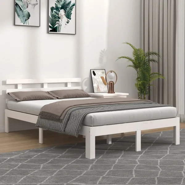 Cadre de lit sans matelas blanc bois massif 200x200 cm