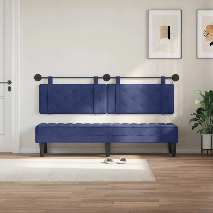 Tête de lit suspendue Avec lumière LED Bleu police Velours - 3