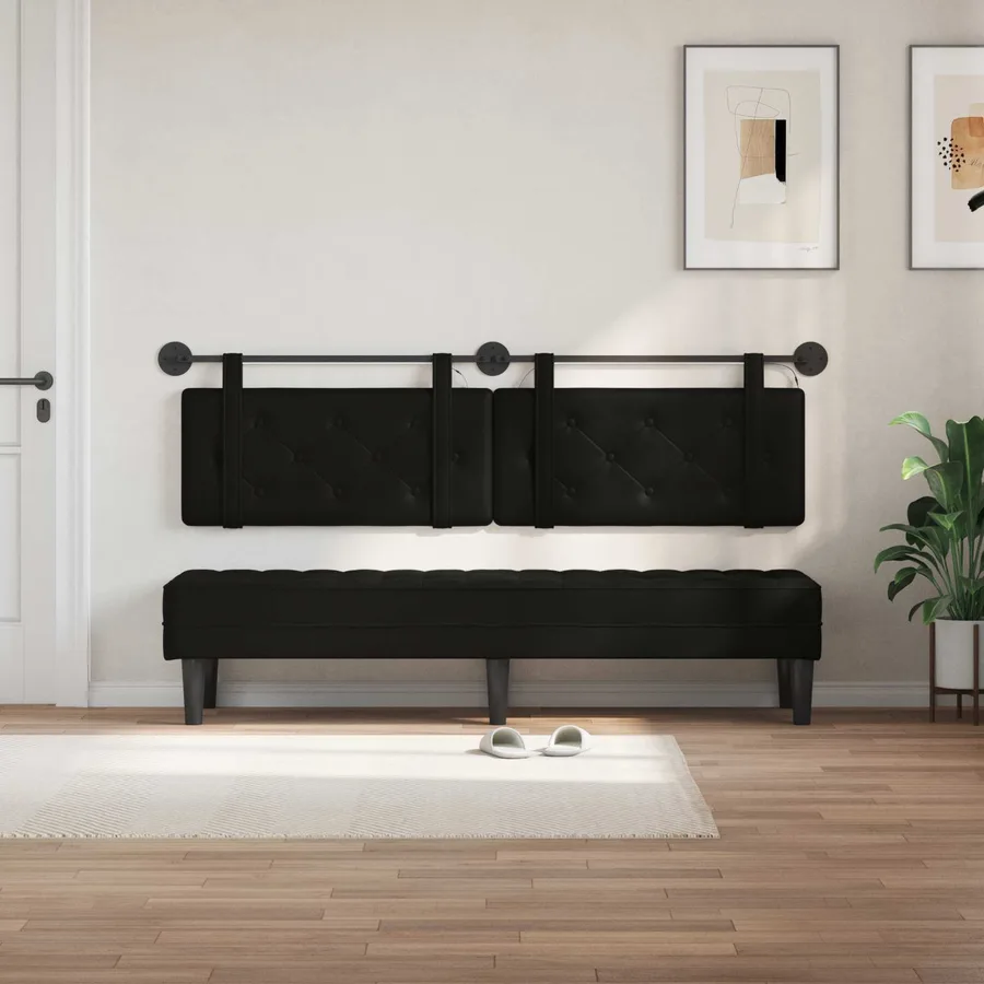 Tête de lit suspendue Avec lumière LED Noir Simili cuir - 3