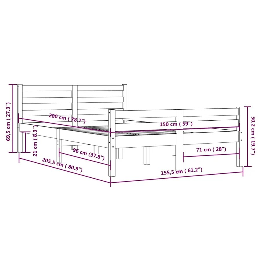Cadre de lit sans matelas blanc bois massif 150x200 cm - 10