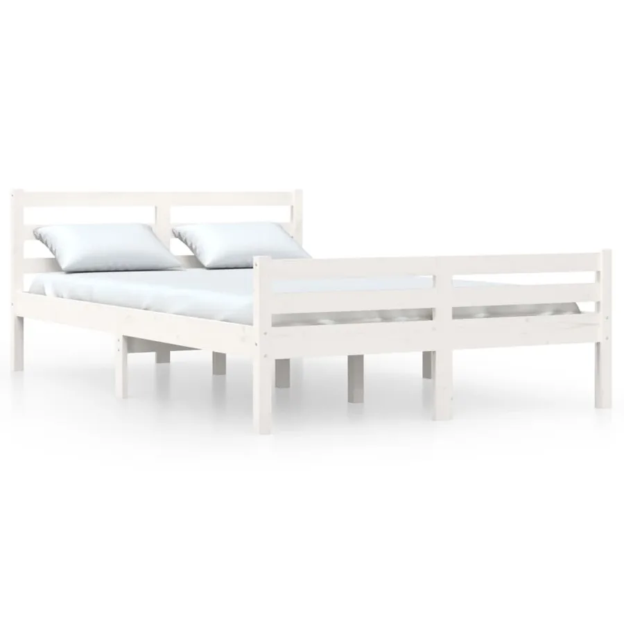Cadre de lit sans matelas blanc bois massif 150x200 cm - 2