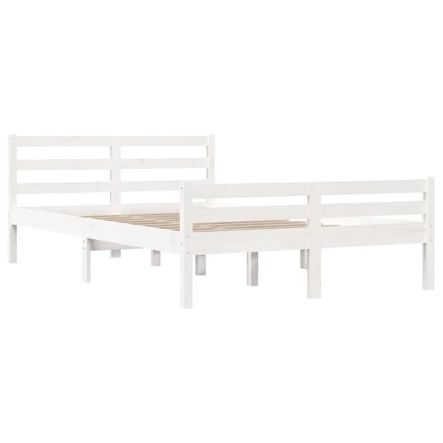 Cadre de lit sans matelas blanc bois massif 150x200 cm - 4