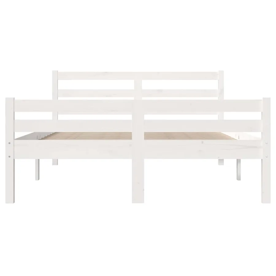 Cadre de lit sans matelas blanc bois massif 150x200 cm - 5