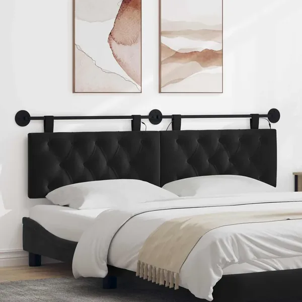 Tête de lit suspendue Avec lumière LED Noir Velours