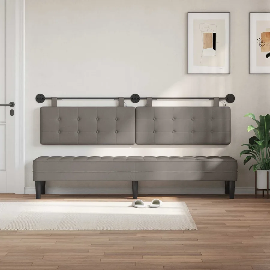 Tête de lit suspendue Avec lumière LED Taupe Tissu - 3