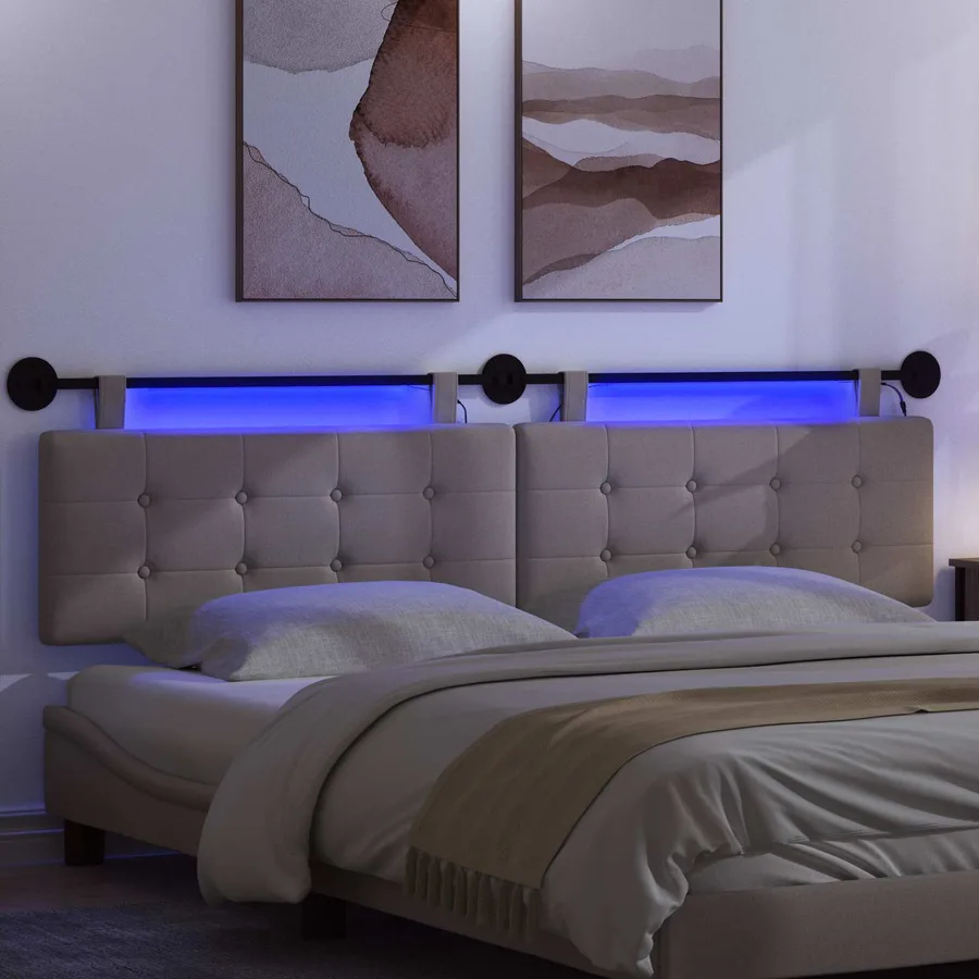 Tête de lit suspendue Avec lumière LED Taupe Tissu - 5