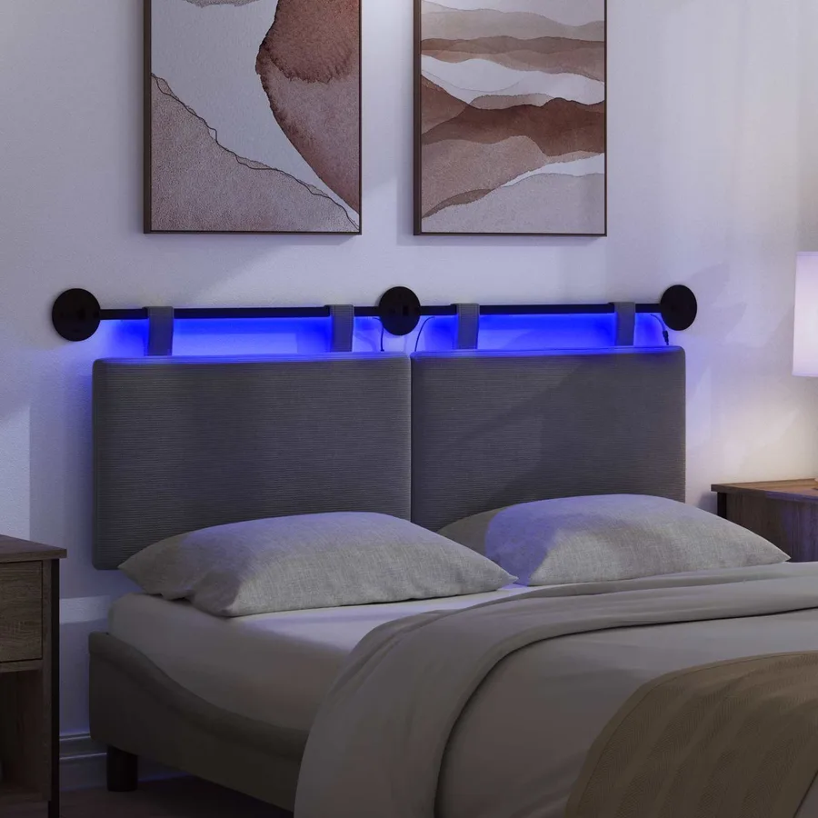 Tête de lit suspendue Gris clair Tissu en velours côtelé - 5