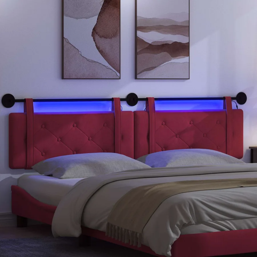 Tête de lit suspendue Avec lumière LED Bordeaux Velours - 5