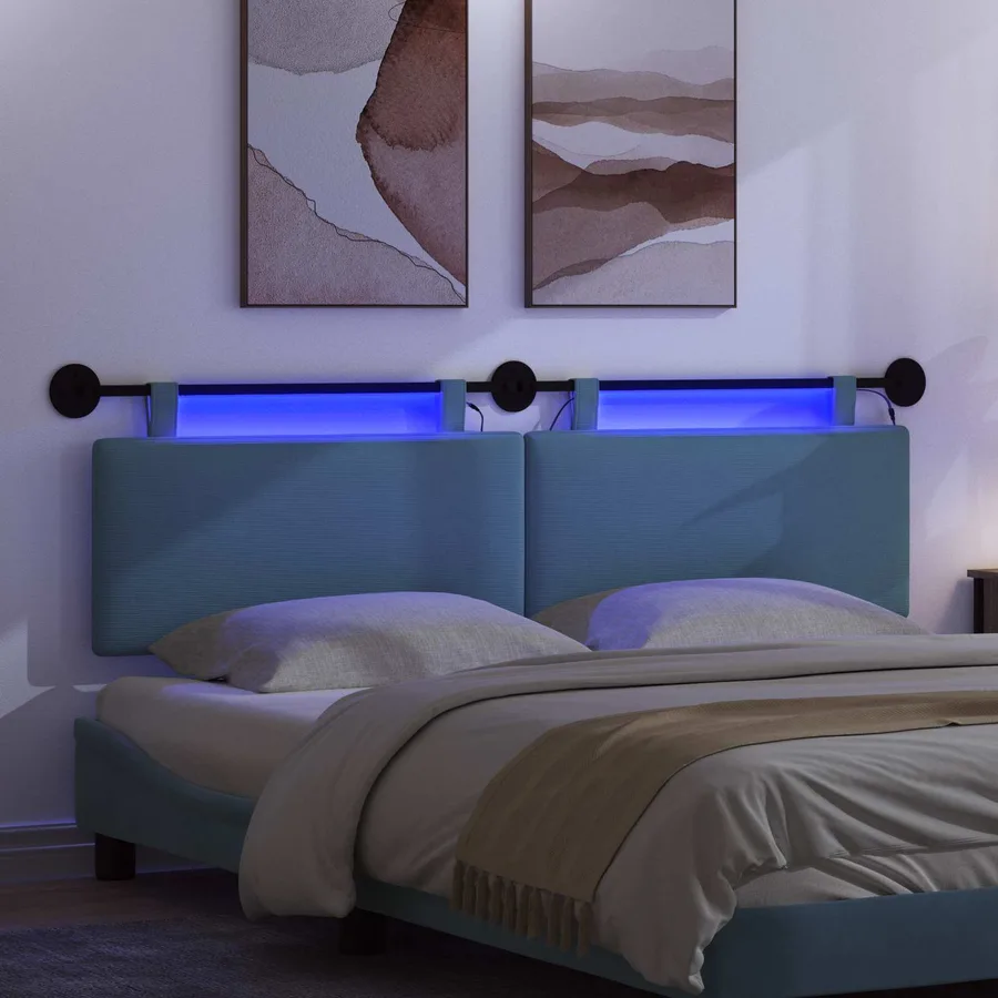 Tête de lit suspendue Bleu Tissu en velours côtelé - 5
