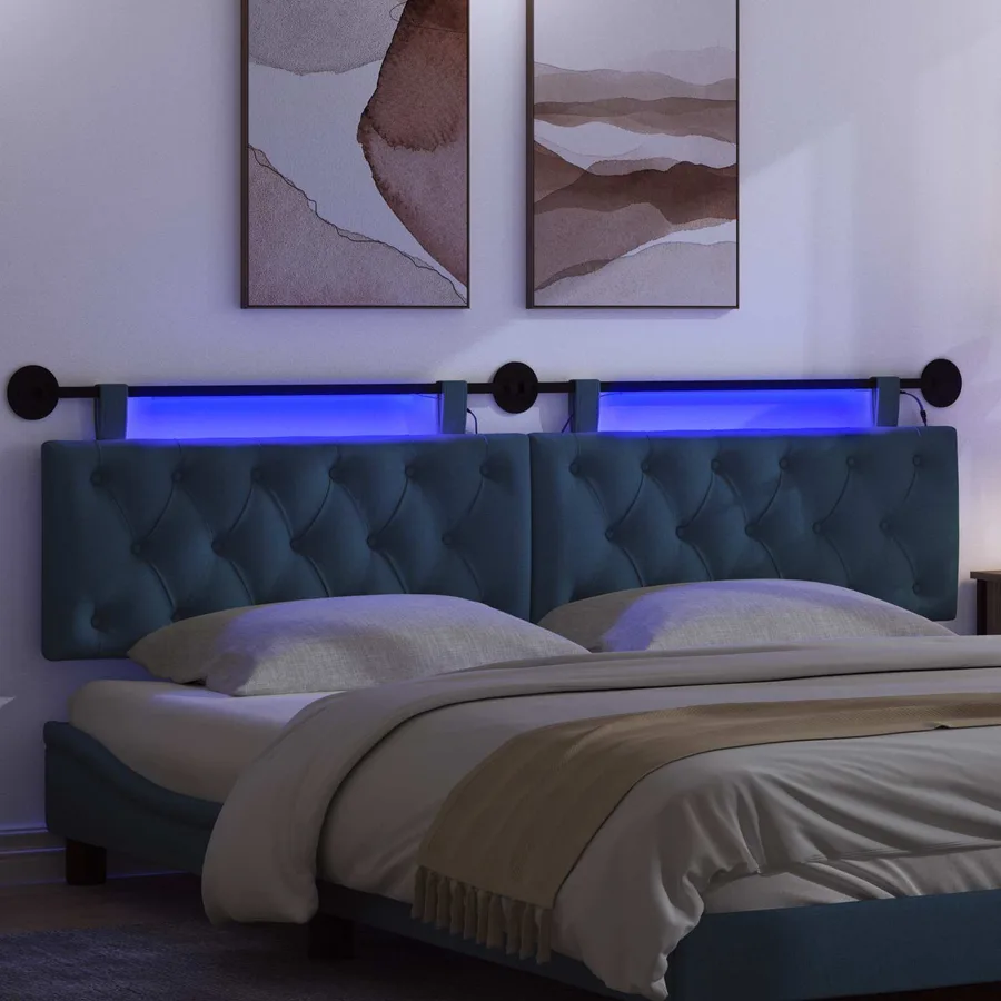 Tête de lit suspendue Avec lumière LED Bleu Tissu - 5