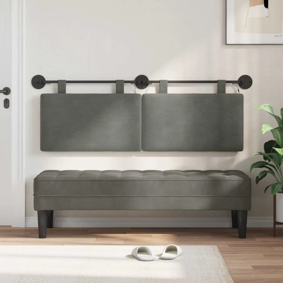 Tête de lit suspendue Gris clair Tissu en velours côtelé - 3