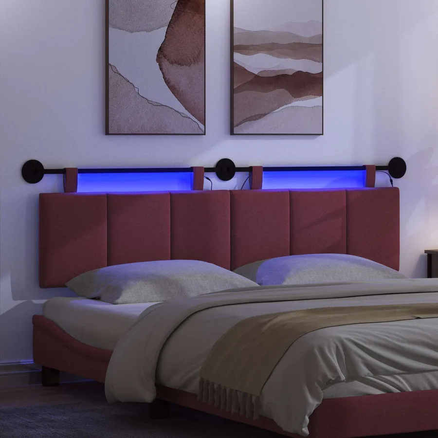 Tête de lit suspendue Avec lumière LED Bordeaux Tissu - 5