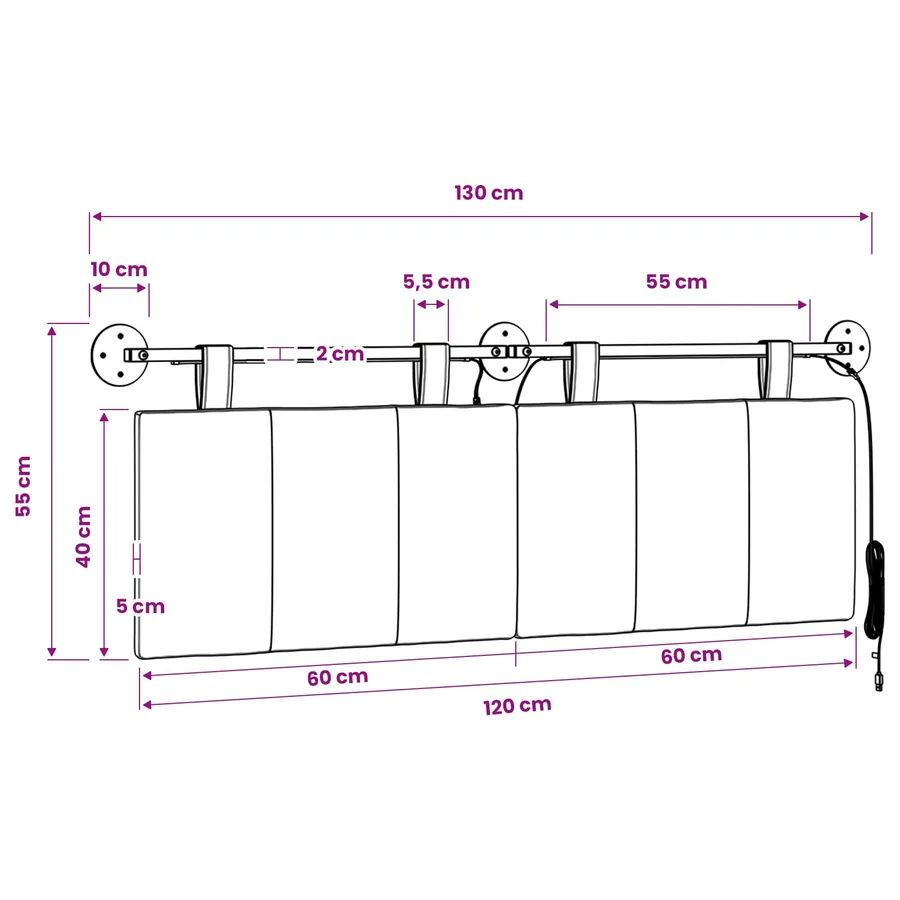 Tête de lit suspendue Avec lumière LED Gris clair Tissu - 13