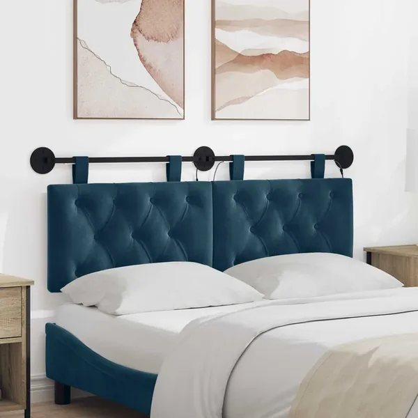 Tête de lit suspendue Avec lumière LED Bleu Velours