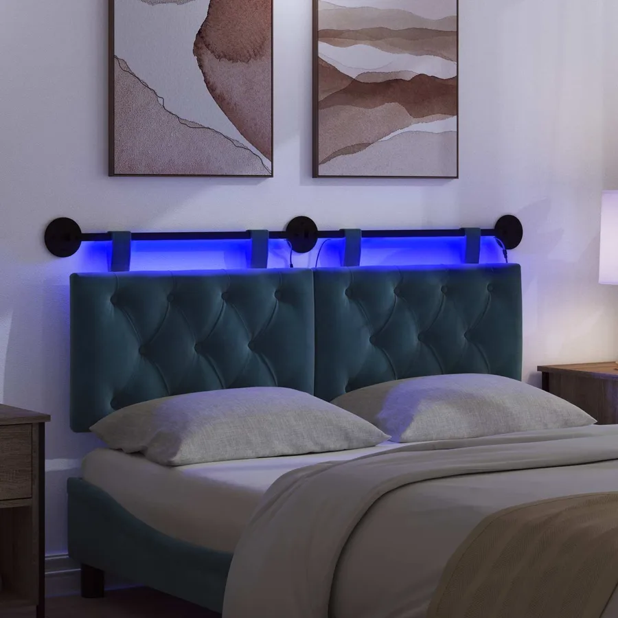 Tête de lit suspendue Avec lumière LED Bleu Velours - 5
