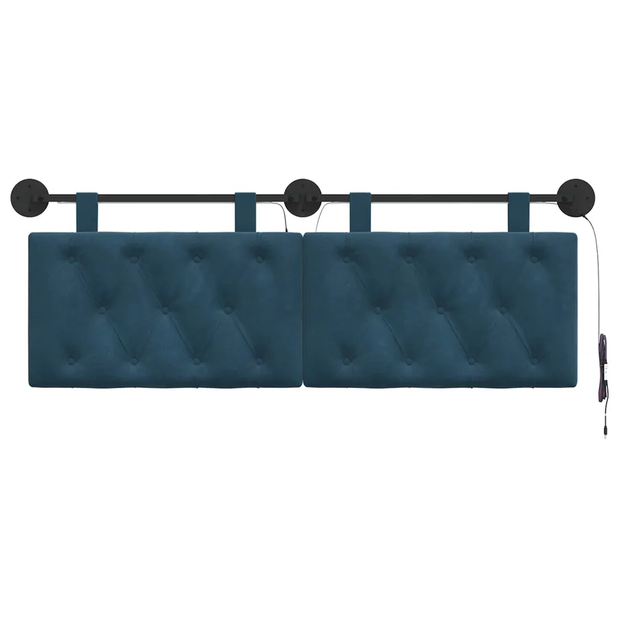 Tête de lit suspendue Avec lumière LED Bleu Velours - 6