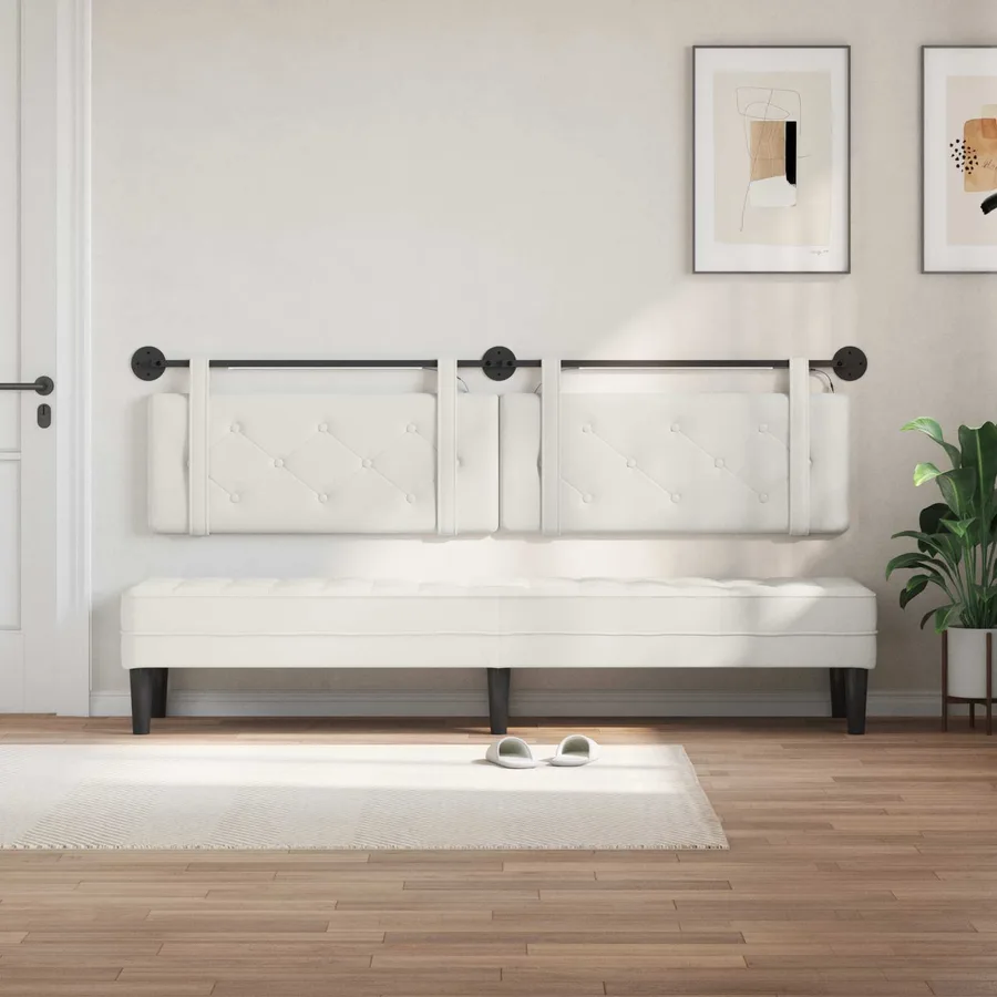 Tête de lit suspendue Avec lumière LED Blanc Simili cuir - 3