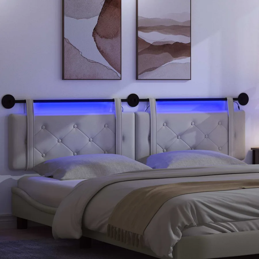 Tête de lit suspendue Avec lumière LED Blanc Simili cuir - 5