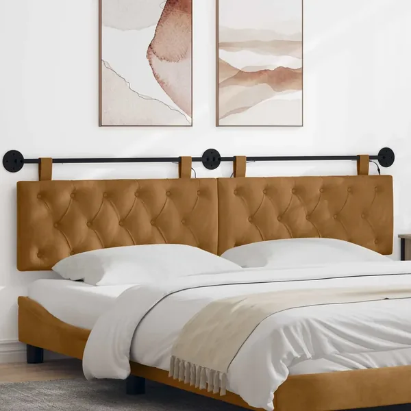 Tête de lit suspendue Avec lumière LED Marron Velours