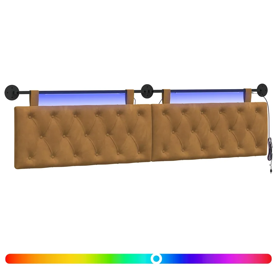 Tête de lit suspendue Avec lumière LED Marron Velours - 2