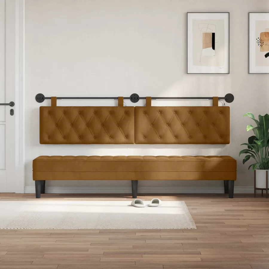 Tête de lit suspendue Avec lumière LED Marron Velours - 3