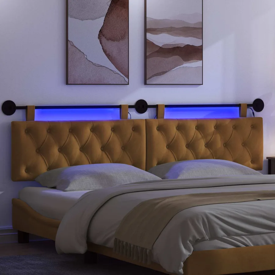 Tête de lit suspendue Avec lumière LED Marron Velours - 5