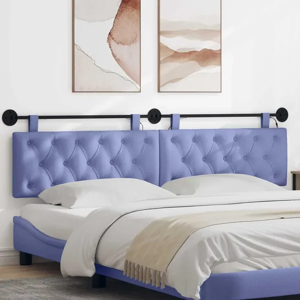 Tête de lit suspendue Avec lumière LED Bleu denim Tissu