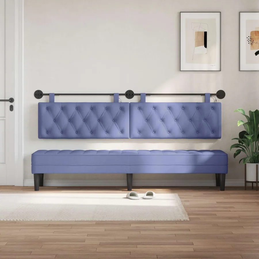Tête de lit suspendue Avec lumière LED Bleu denim Tissu - 3