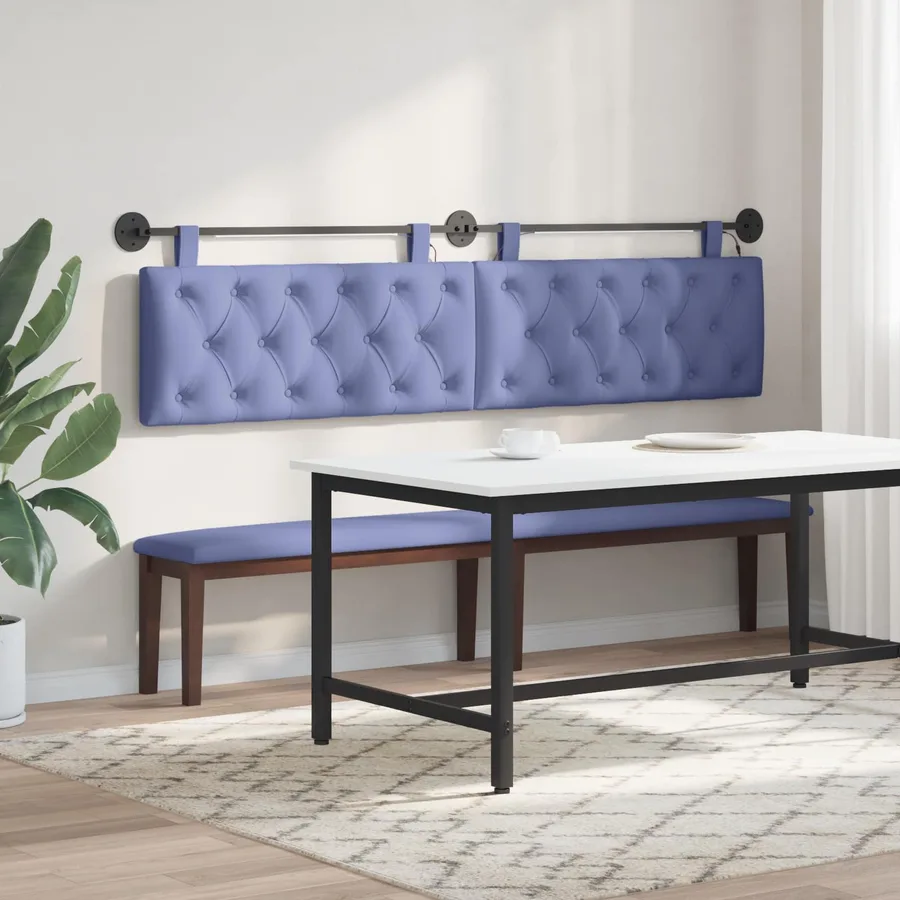 Tête de lit suspendue Avec lumière LED Bleu denim Tissu - 4