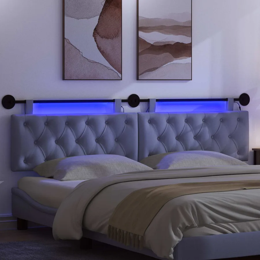 Tête de lit suspendue Avec lumière LED Bleu denim Tissu - 5