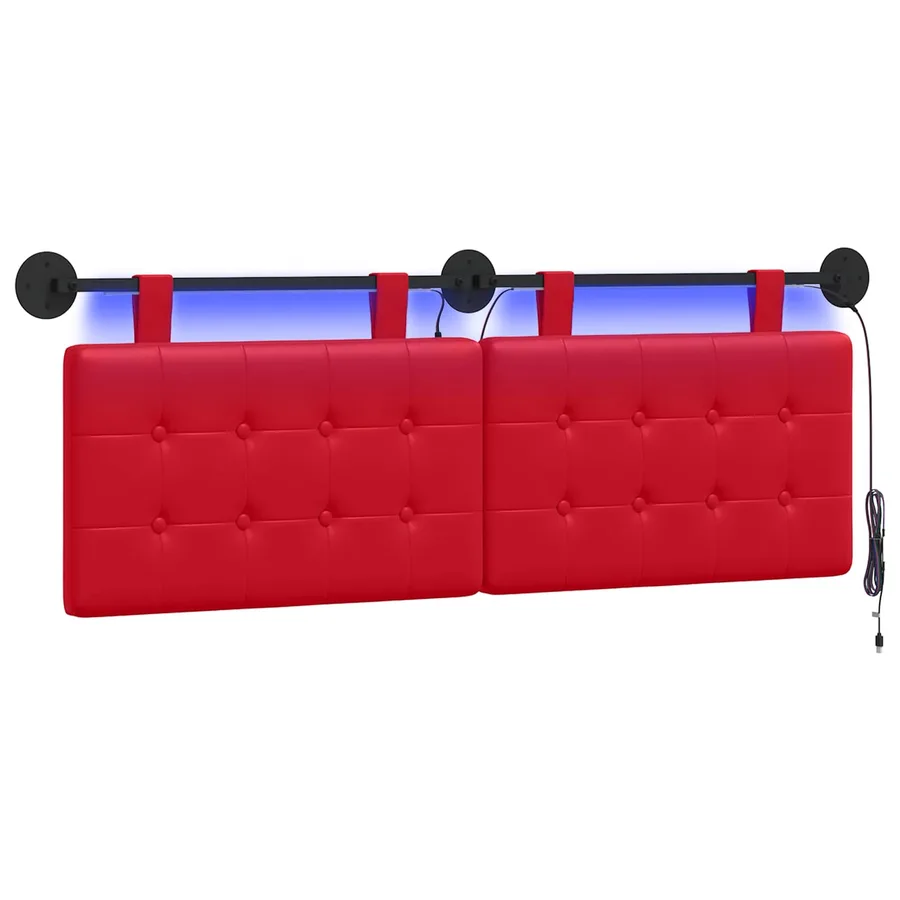 Tête de lit suspendue Avec lumière LED Rouge Simili cuir - 2