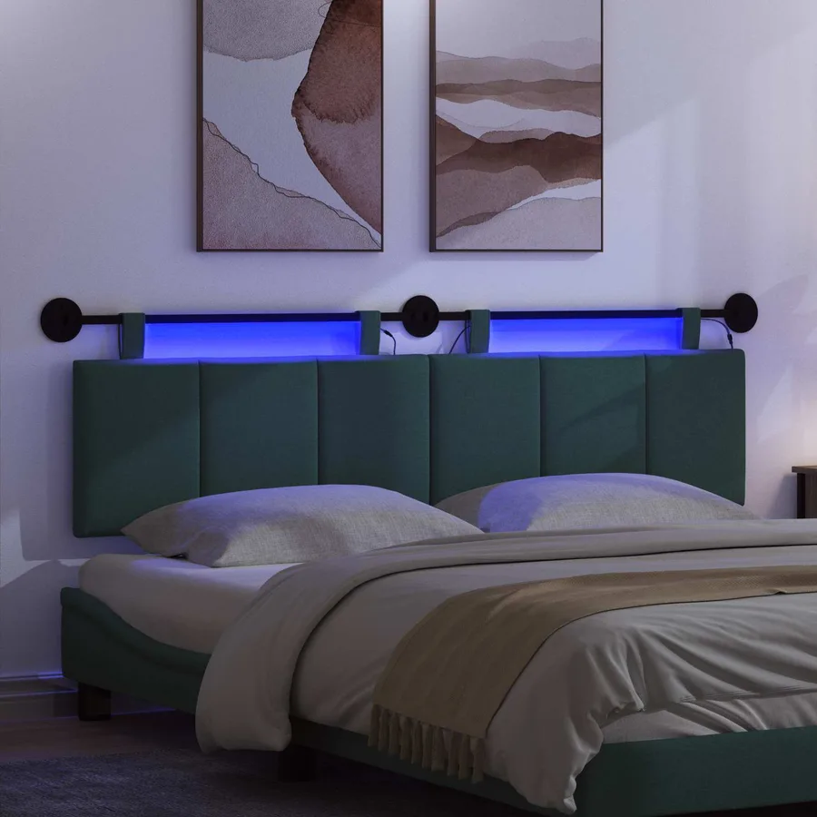 Tête de lit suspendue Avec lumière LED Vert foncé Tissu - 5