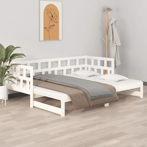 Lit coulissant sans matelas blanc 2x(80x200)cm