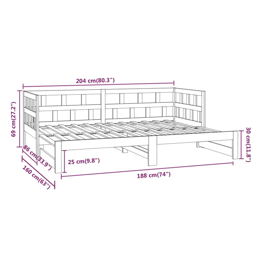 Lit coulissant sans matelas blanc 2x(80x200)cm - 14