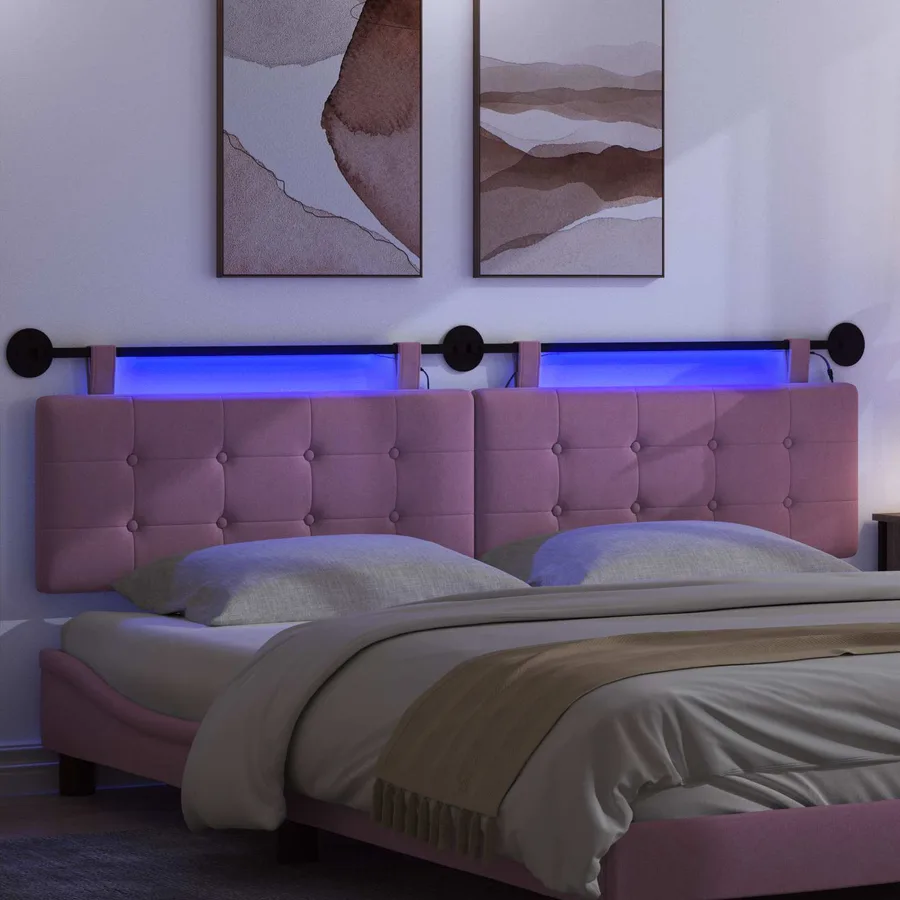 Tête de lit suspendue Avec lumière LED Rose Tissu - 5