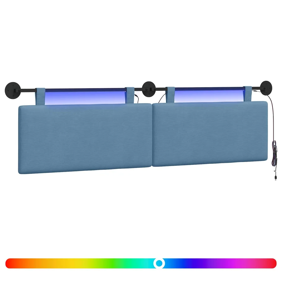 Tête de lit suspendue Bleu Tissu en velours côtelé - 2