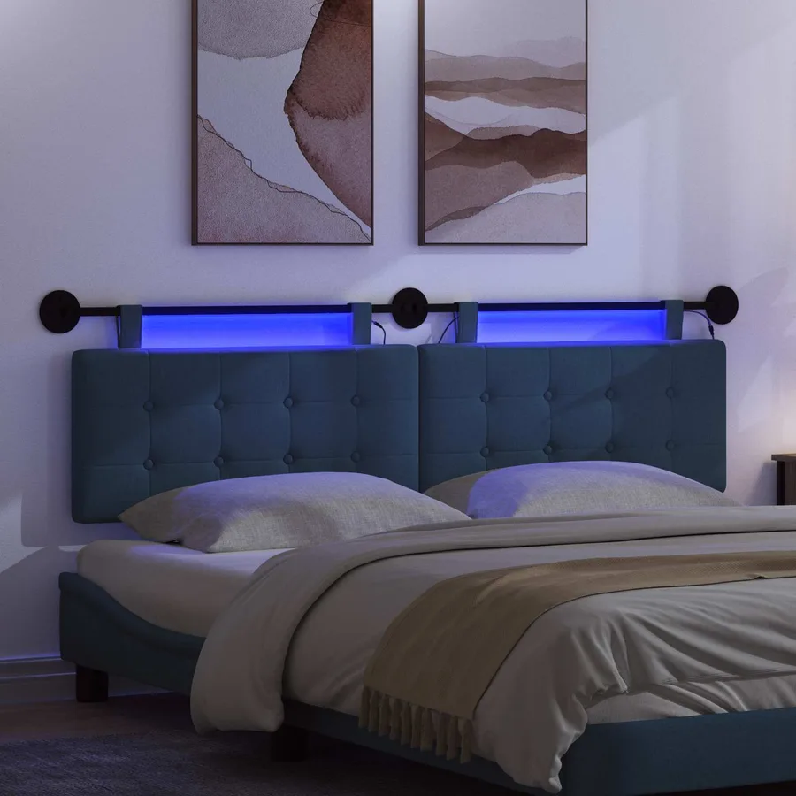 Tête de lit suspendue Avec lumière LED Bleu Tissu - 5