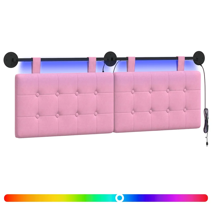 Tête de lit suspendue Avec lumière LED Rose Tissu - 2