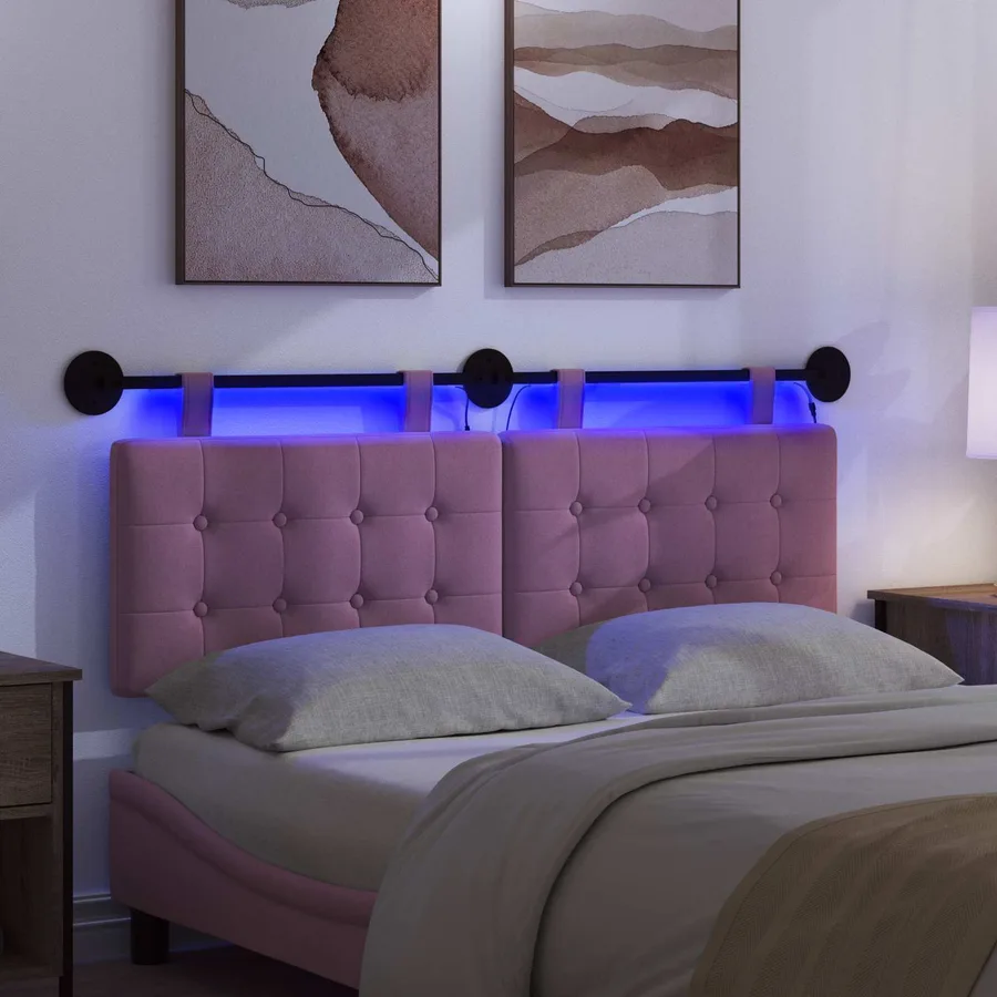Tête de lit suspendue Avec lumière LED Rose Tissu - 5