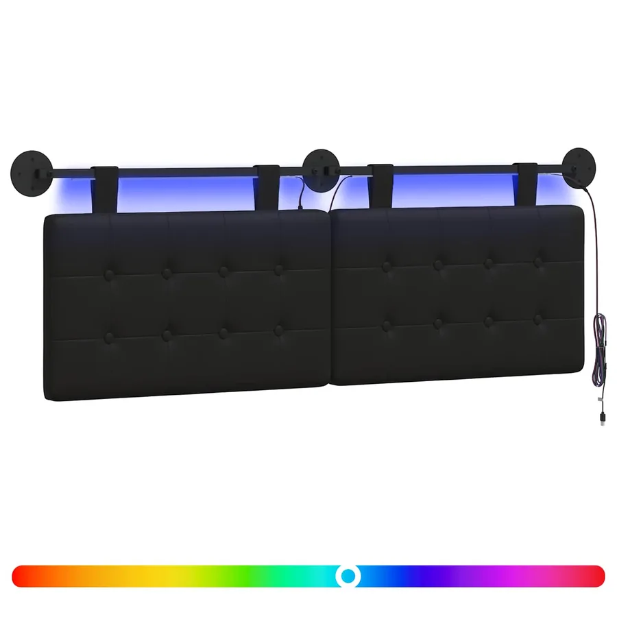 Tête de lit suspendue Avec lumière LED Noir Simili cuir - 2