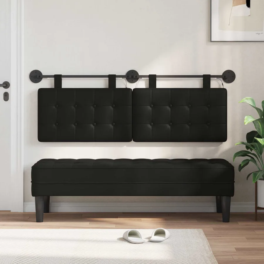 Tête de lit suspendue Avec lumière LED Noir Simili cuir - 3