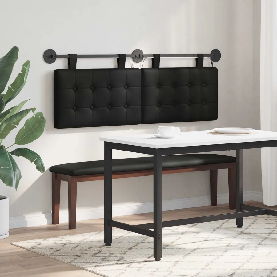 Tête de lit suspendue Avec lumière LED Noir Simili cuir - 4
