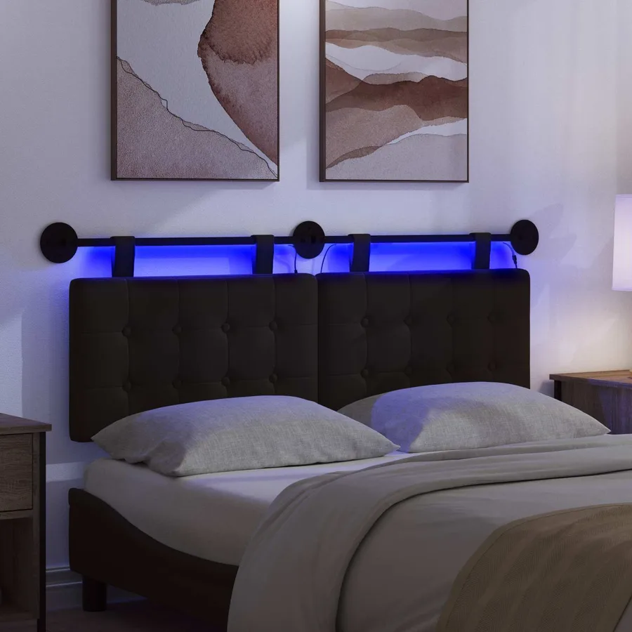 Tête de lit suspendue Avec lumière LED Noir Simili cuir - 5