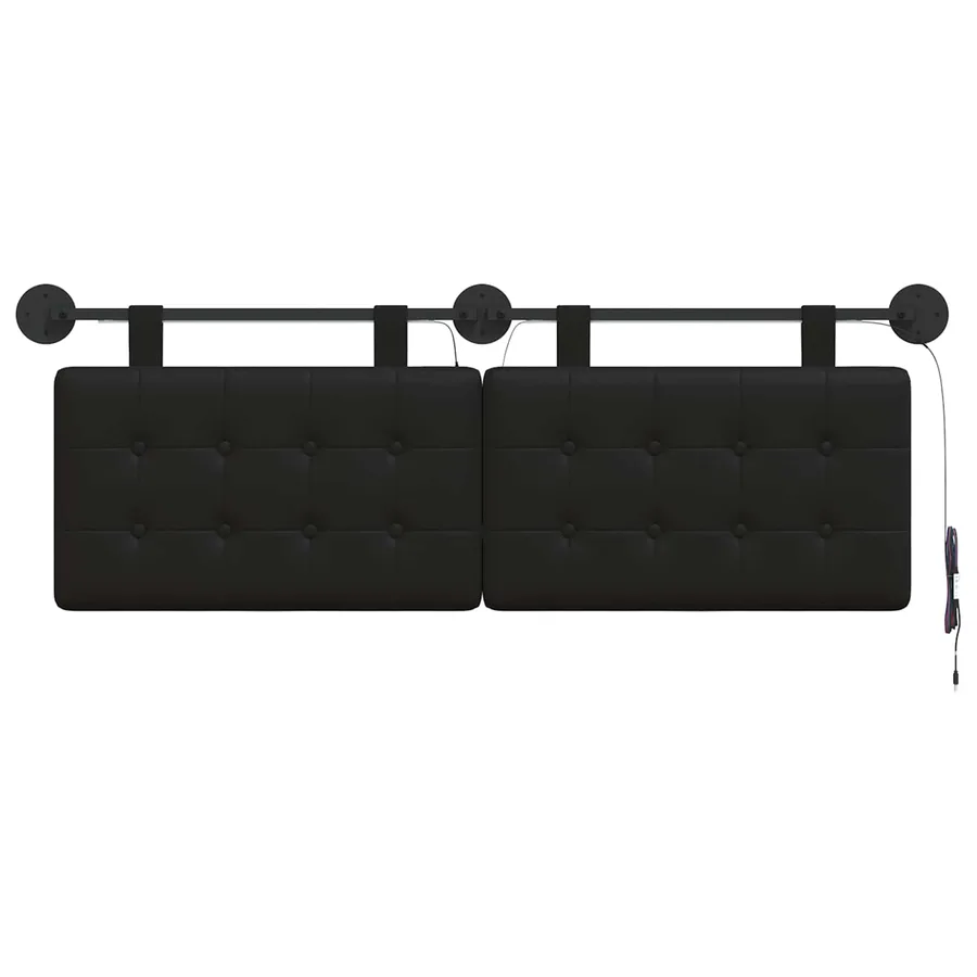 Tête de lit suspendue Avec lumière LED Noir Simili cuir - 6