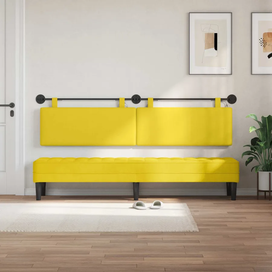 Tête de lit suspendue Jaune clair Tissu en velours côtelé - 3