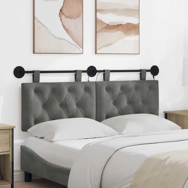 Tête de lit suspendue Avec lumière LED Gris foncé Velours