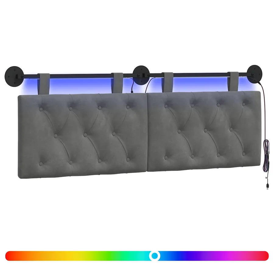Tête de lit suspendue Avec lumière LED Gris foncé Velours - 2