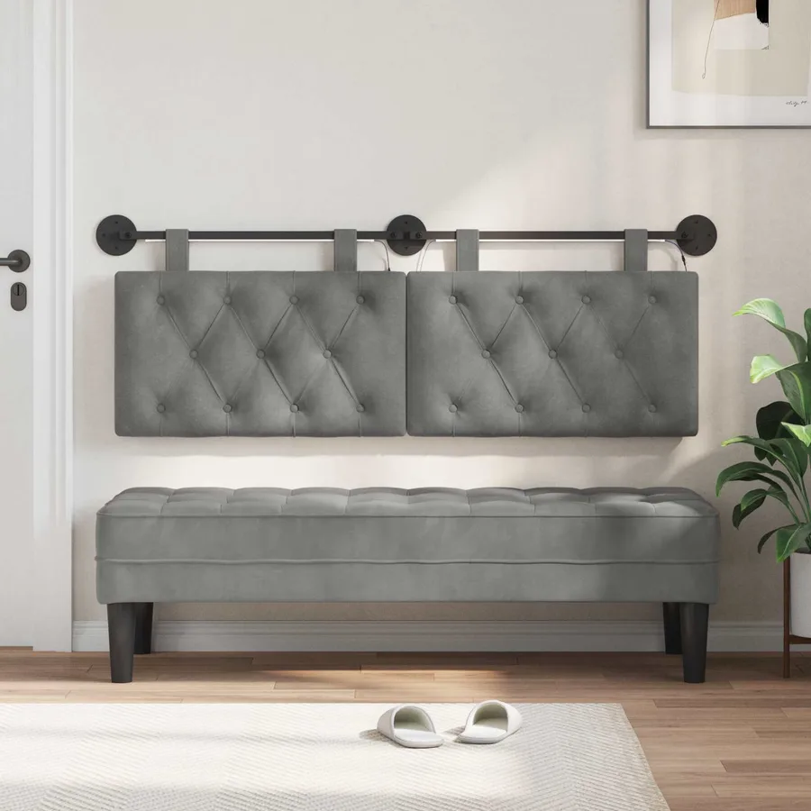 Tête de lit suspendue Avec lumière LED Gris foncé Velours - 3