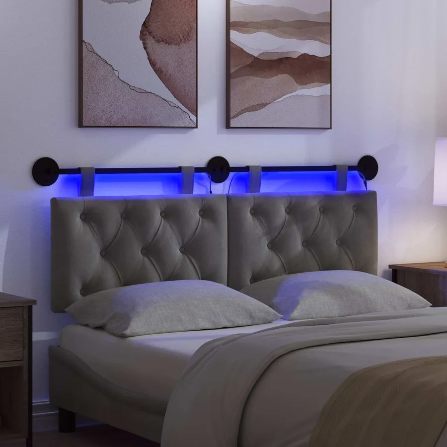 Tête de lit suspendue Avec lumière LED Gris foncé Velours - 5
